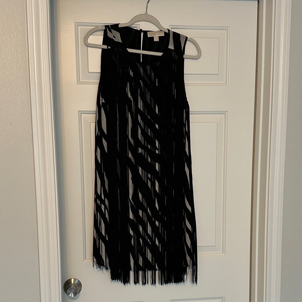 Size Medium Michael Kors black-off white Charleston style mini dress w/ fringes